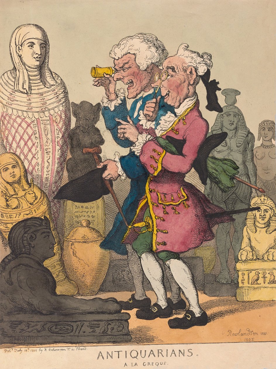 Antiquarians a la Greque, पब। 1805 (हाथ के रंग का उत्कीर्णन) द्वारा थॉमस रोलैंड्सन