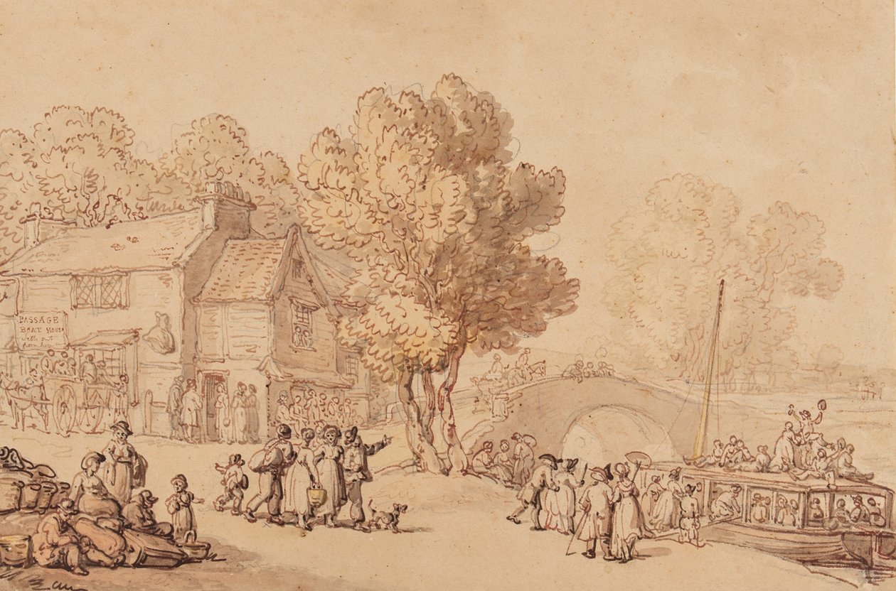 एक नौका नाव पर सवार होकर, c.1810 (पेंसिल, स्याही, ब्रश और कागज पर wc) द्वारा थॉमस रोलैंड्सन