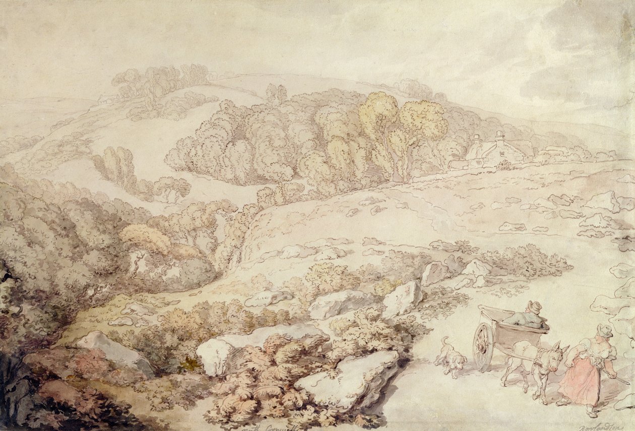 Bodmin Moor, North Cornwall, c.1825 (कागज पर कलम और स्याही और पानी के रंग का) द्वारा थॉमस रोलैंड्सन