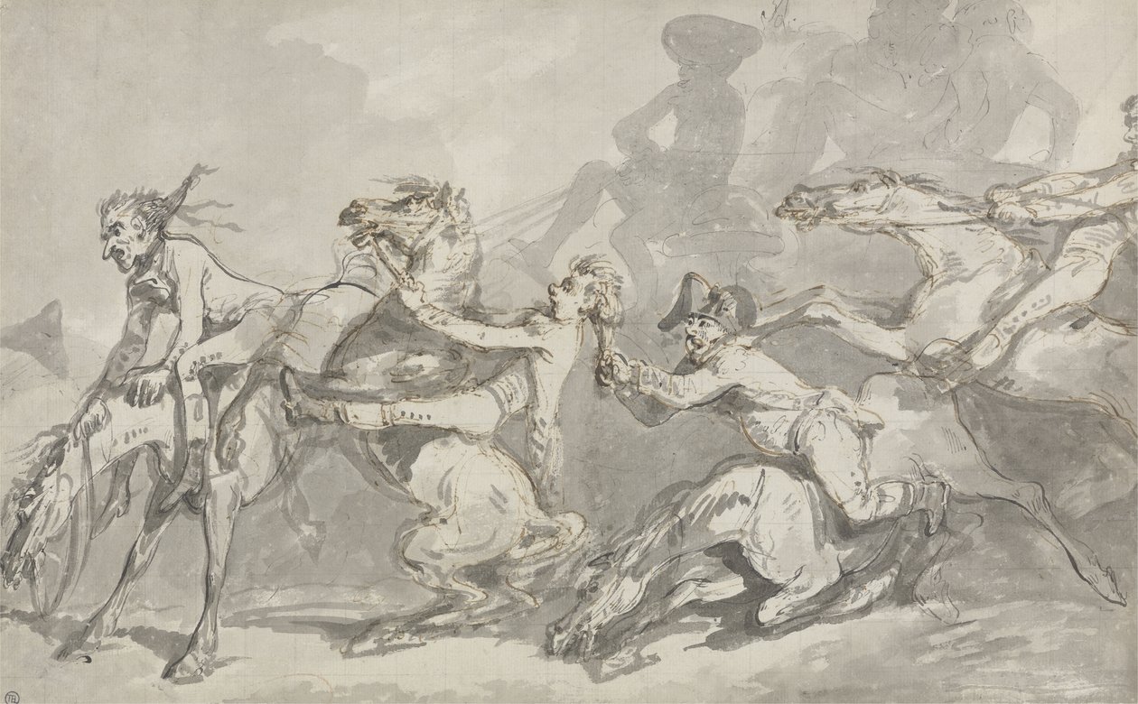 घुड़सवार कोलिंग, c.1785-90 (कागज पर ब्राउन वॉश के साथ कलम और स्याही) द्वारा थॉमस रोलैंड्सन