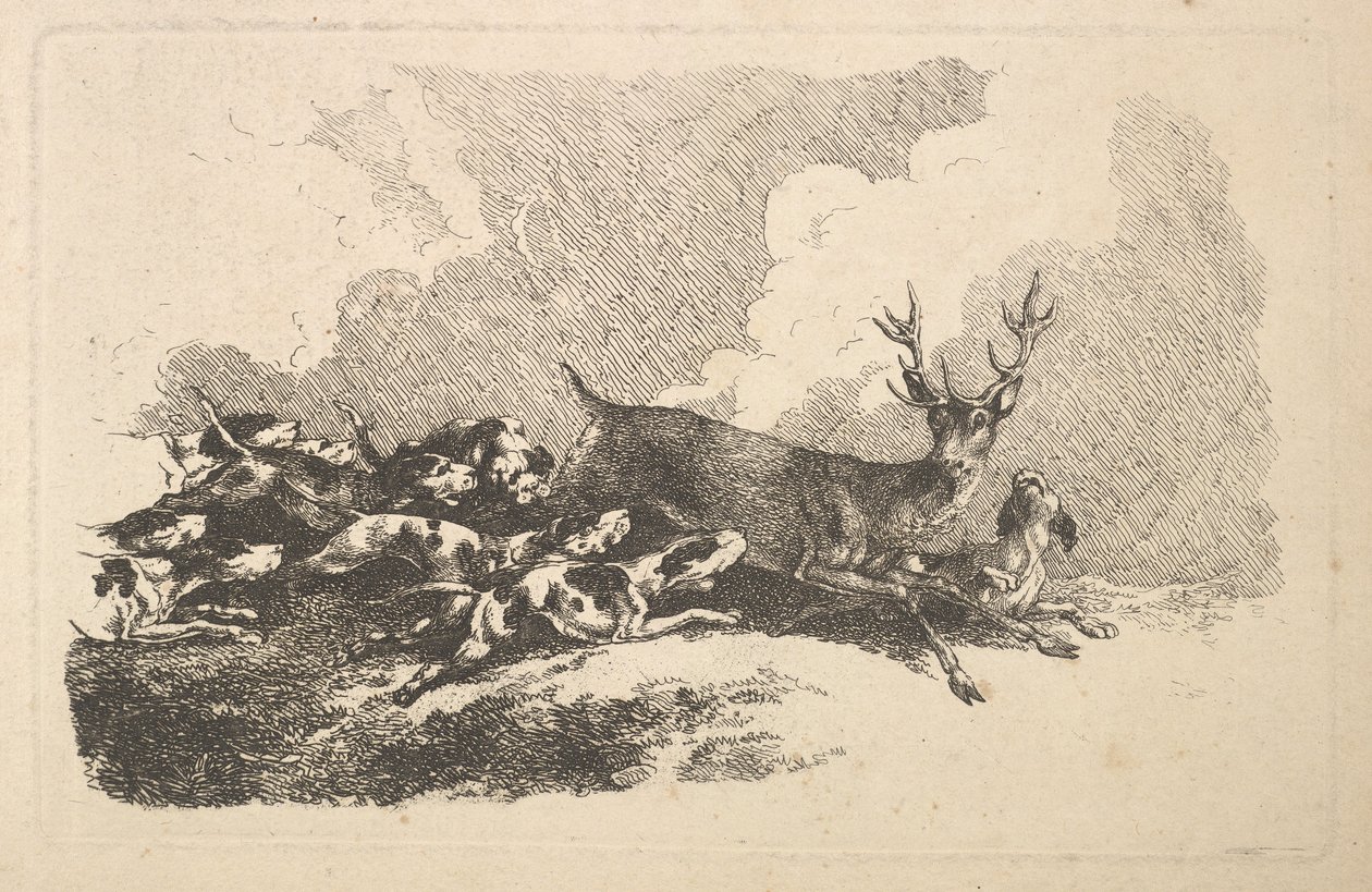हग्स हंटिंग ए स्टैग, 1784-88। द्वारा थॉमस रोलैंड्सन