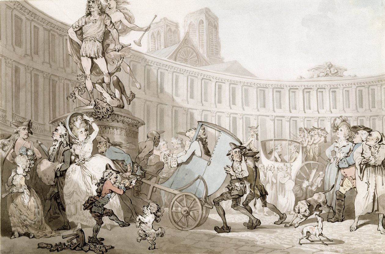 La Place des Victoires, Paris, c.1789 (कलम और स्याही और पानी के रंग का ग्रेफाइट ओवर पेपर पर) द्वारा थॉमस रोलैंड्सन