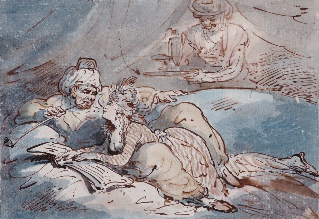 पूर्व में प्यार, c.1787 (कलम और रंग धोने) द्वारा थॉमस रोलैंड्सन