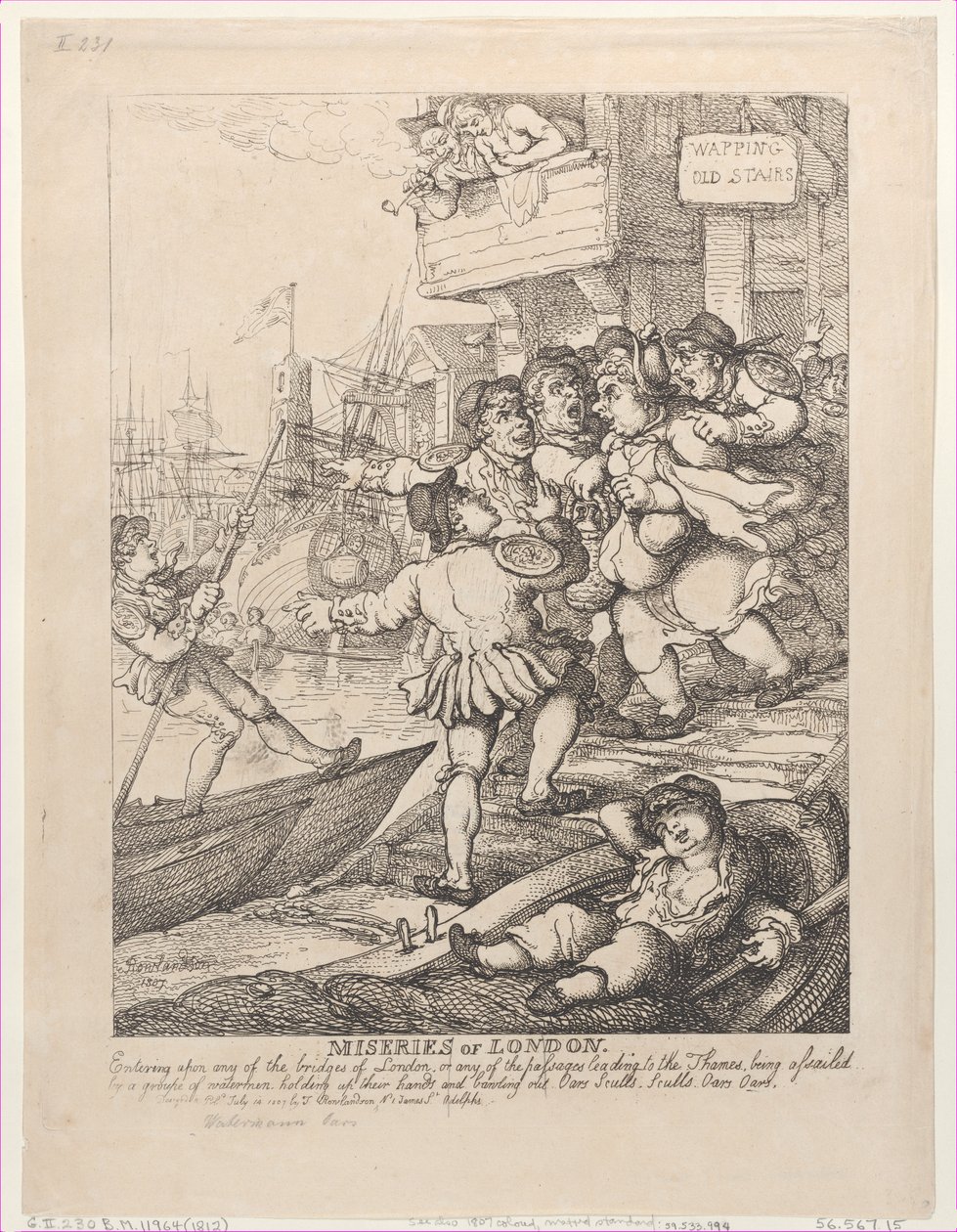 लंदन की दुर्दशा: लंदन के किसी भी पुल या किसी दर्रे पर प्रवेश करना..., 14 जुलाई, 1807। द्वारा थॉमस रोलैंड्सन