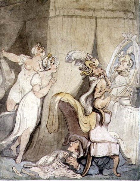 मंकी ट्रिक्स, c.1800 (कागज पर पानी के रंग के साथ कलम और स्याही) द्वारा थॉमस रोलैंड्सन