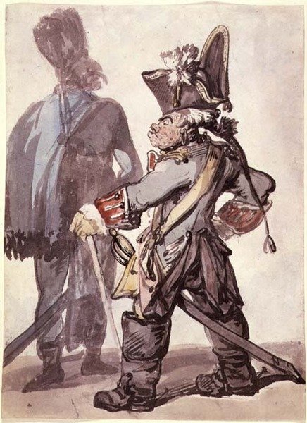 नंबर 2160 फ्रेडरिक द ग्रेट (1712-86) और उनके एक अधिकारी (कागज पर कलम, सेपिया और वॉटरकलर) द्वारा थॉमस रोलैंड्सन