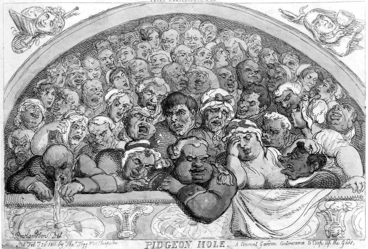 पीजॉन होल - ए कॉन्वेंट [sic] गार्डन कंट्रीवेंस टू कॉप अप द देवताओं, 1811 द्वारा थॉमस रोलैंड्सन