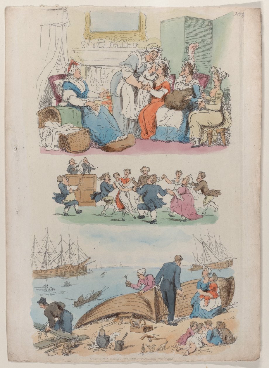 प्लेट 4: ए लेइंग-इन विजिट, ए राउंड डांस, फ्रॉम वर्ल्ड इन मिनिएचर, 1816., 1816। द्वारा थॉमस रोलैंड्सन