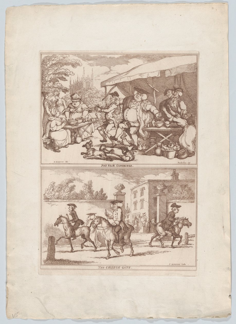 पॉट फेयर कैम्ब्रिज, और, द कॉलेज गेट, 1780-90।, 1780-90। द्वारा थॉमस रोलैंड्सन
