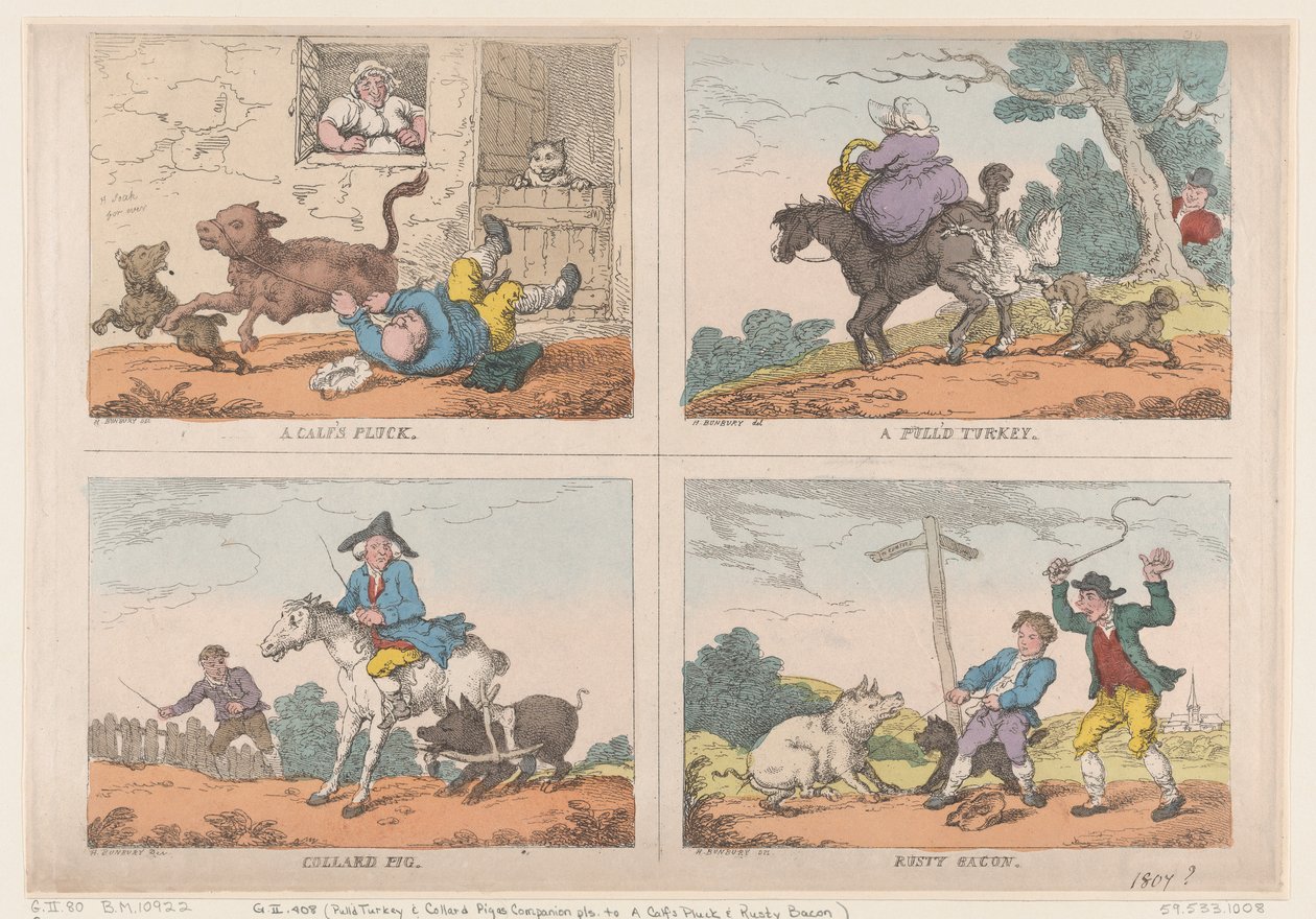पुल्ड टर्की, कोलार्ड पिग, ए काफ़्स प्लक एंड रस्टी बेकन, 1807., 1807। द्वारा थॉमस रोलैंड्सन
