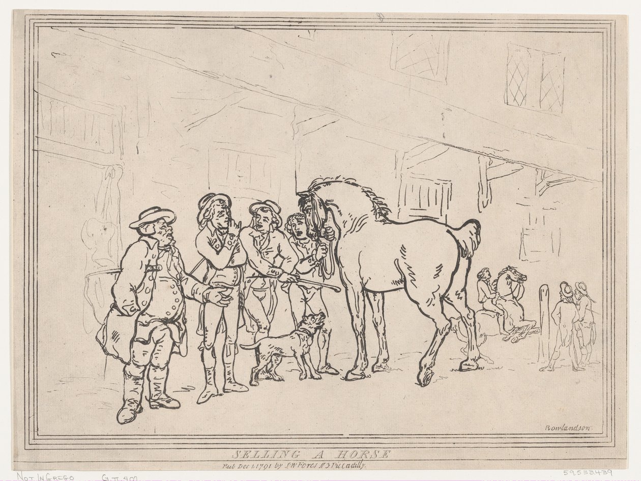 एक घोड़ा बेचना, 1 दिसंबर, 1791।, 1 दिसंबर, 1791। द्वारा थॉमस रोलैंड्सन