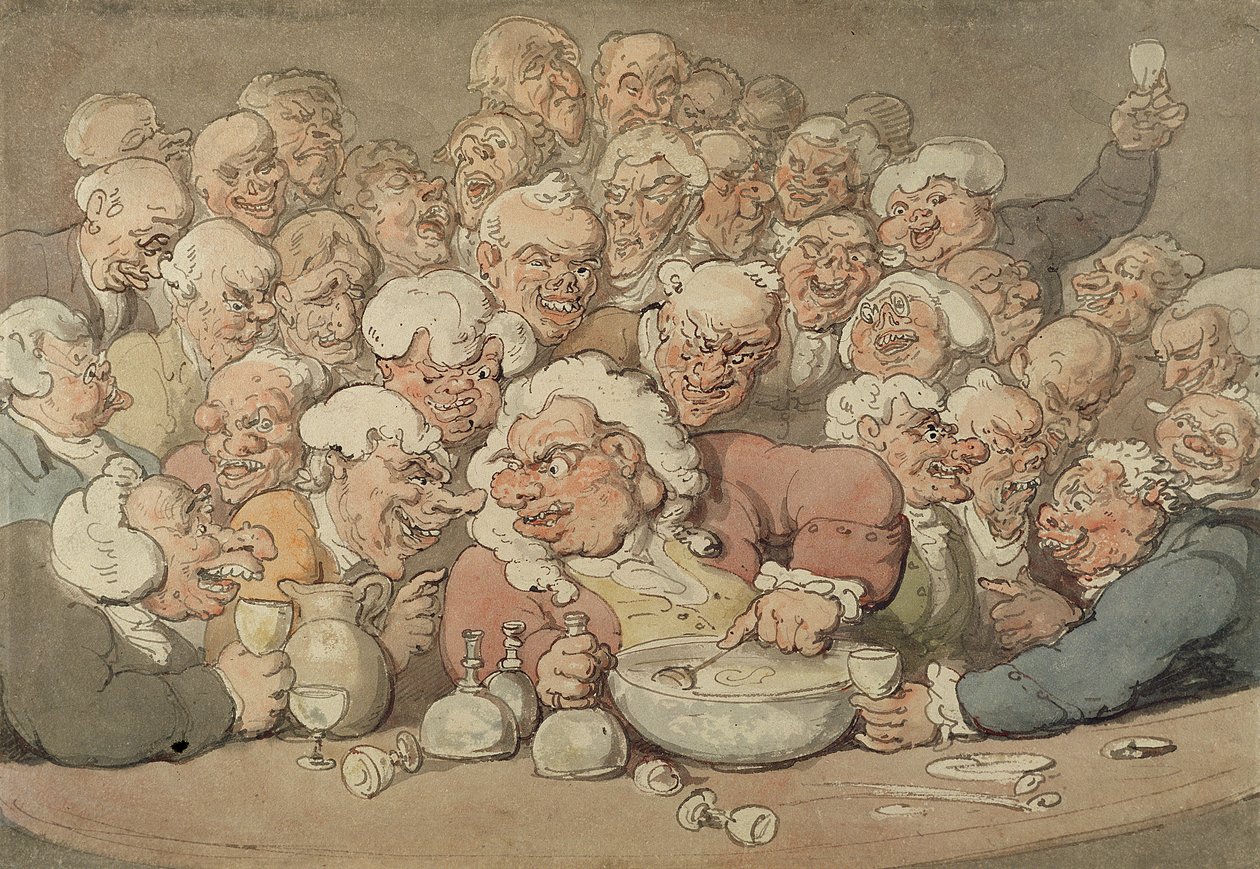 पंच की सेवा, c.1815-20 (कागज पर पेंसिल और स्याही और पानी के रंग का) द्वारा थॉमस रोलैंड्सन