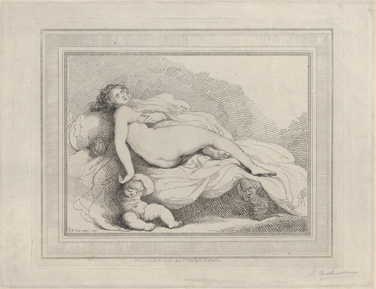 स्लीपिंग वीनस एंड लव, 1799., 1799। द्वारा थॉमस रोलैंड्सन