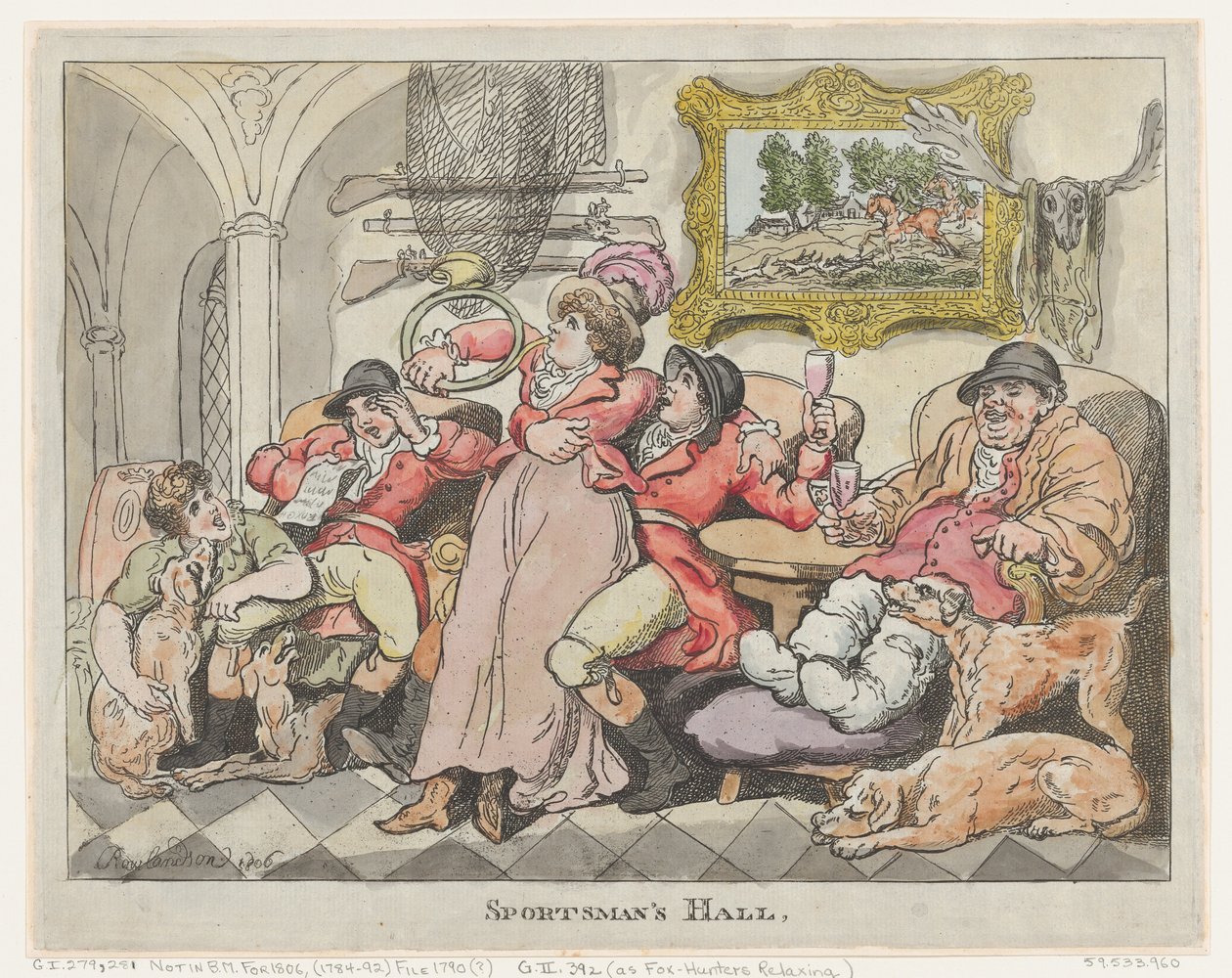 स्पोर्ट्समैन हॉल, या फॉक्स-हंटर्स रिलैक्सिंग, 1806, 1806। द्वारा थॉमस रोलैंड्सन
