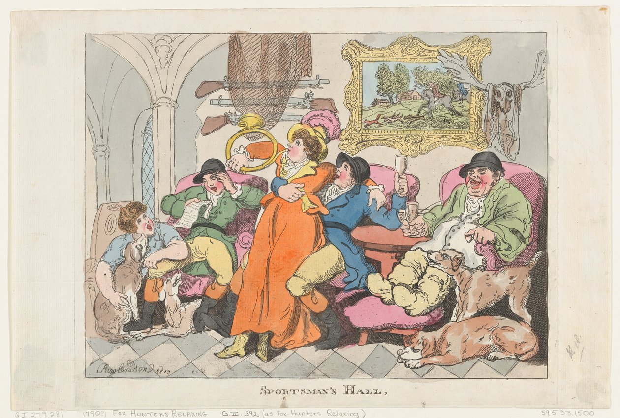 स्पोर्ट्समैन हॉल, या फॉक्स-हंटर्स रिलैक्सिंग, 1812., 1812। द्वारा थॉमस रोलैंड्सन