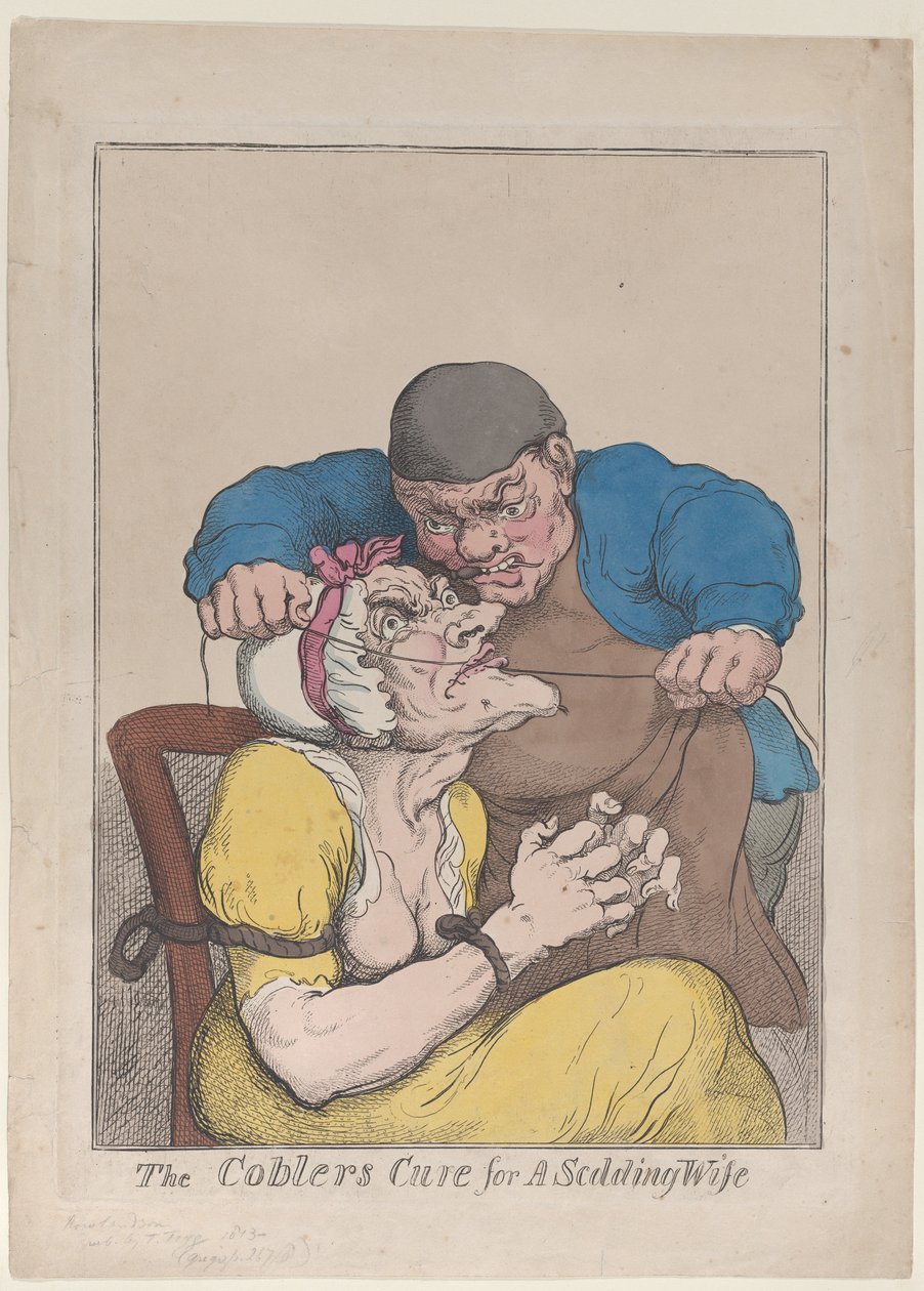 डांटती हुई पत्नी के लिए मोची का इलाज, 1813, 1813। द्वारा थॉमस रोलैंड्सन
