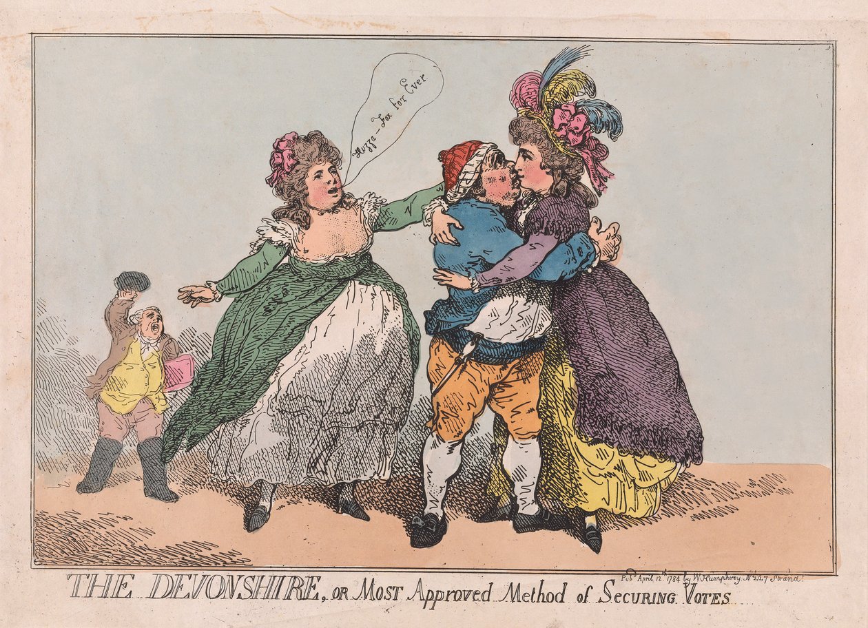 Devonshire, या अधिकांश स्वीकृत विधि सुरक्षित वोट, पब। 1784 (हाथ के रंग का उत्कीर्णन) द्वारा थॉमस रोलैंड्सन