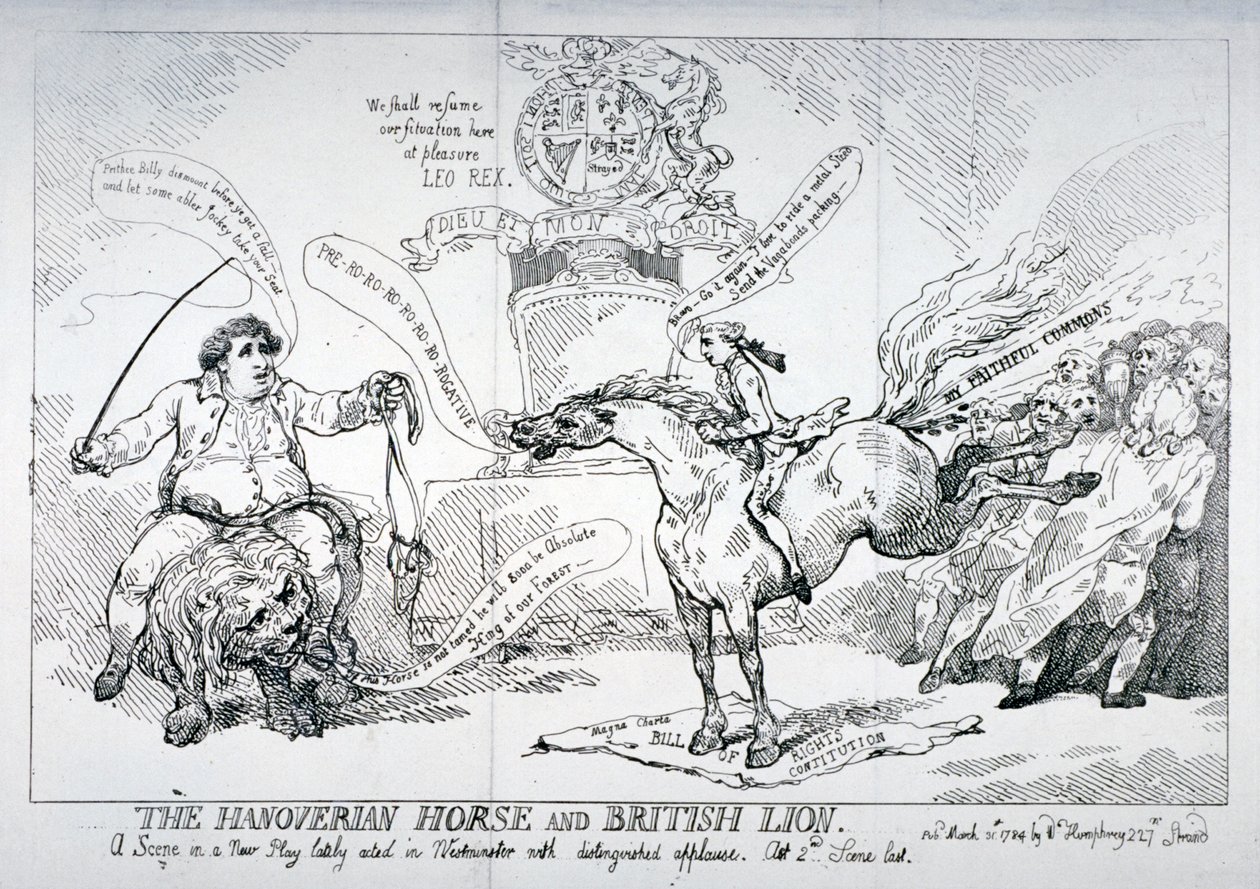 हनोवरियन घोड़ा और ब्रिटिश शेर, 1784 द्वारा थॉमस रोलैंड्सन