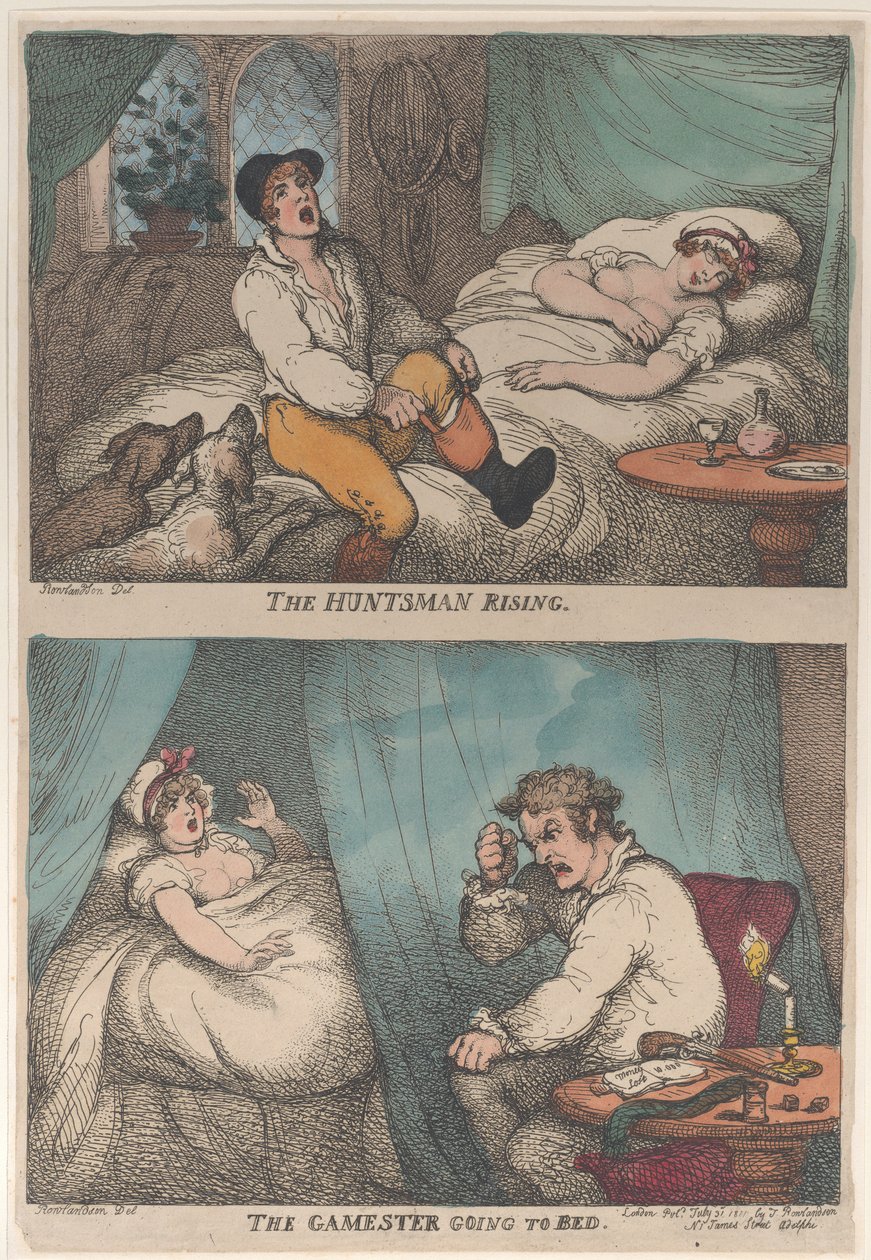 द हंट्समैन राइजिंग, द गैमेस्टर गोइंग टू बेड, [31 जुलाई, 1809],..., [31 जुलाई, 1809], 1811 को फिर से जारी किया गया। द्वारा थॉमस रोलैंड्सन