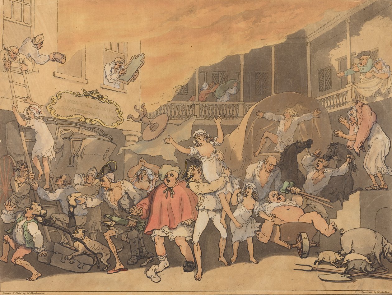 द इन यार्ड ऑन फायर, 1791। द्वारा थॉमस रोलैंड्सन