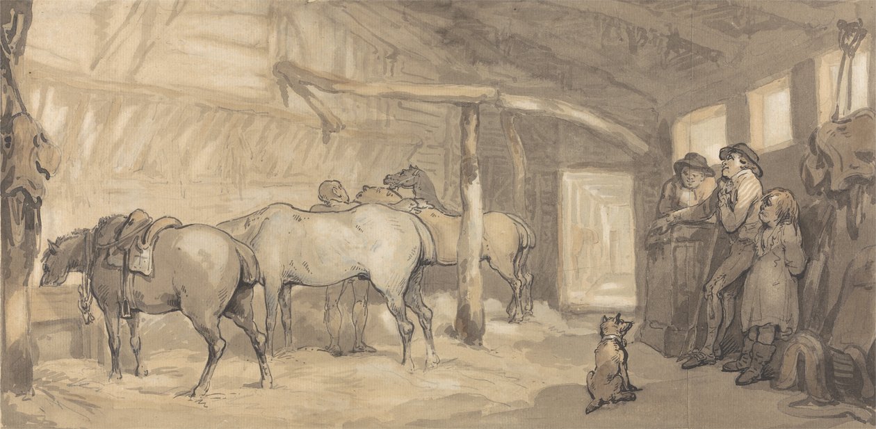 एक सराय के स्थिर, c.1790 (ग्रेफाइट और कलम और कागज पर स्याही और पानी के रंग) द्वारा थॉमस रोलैंड्सन