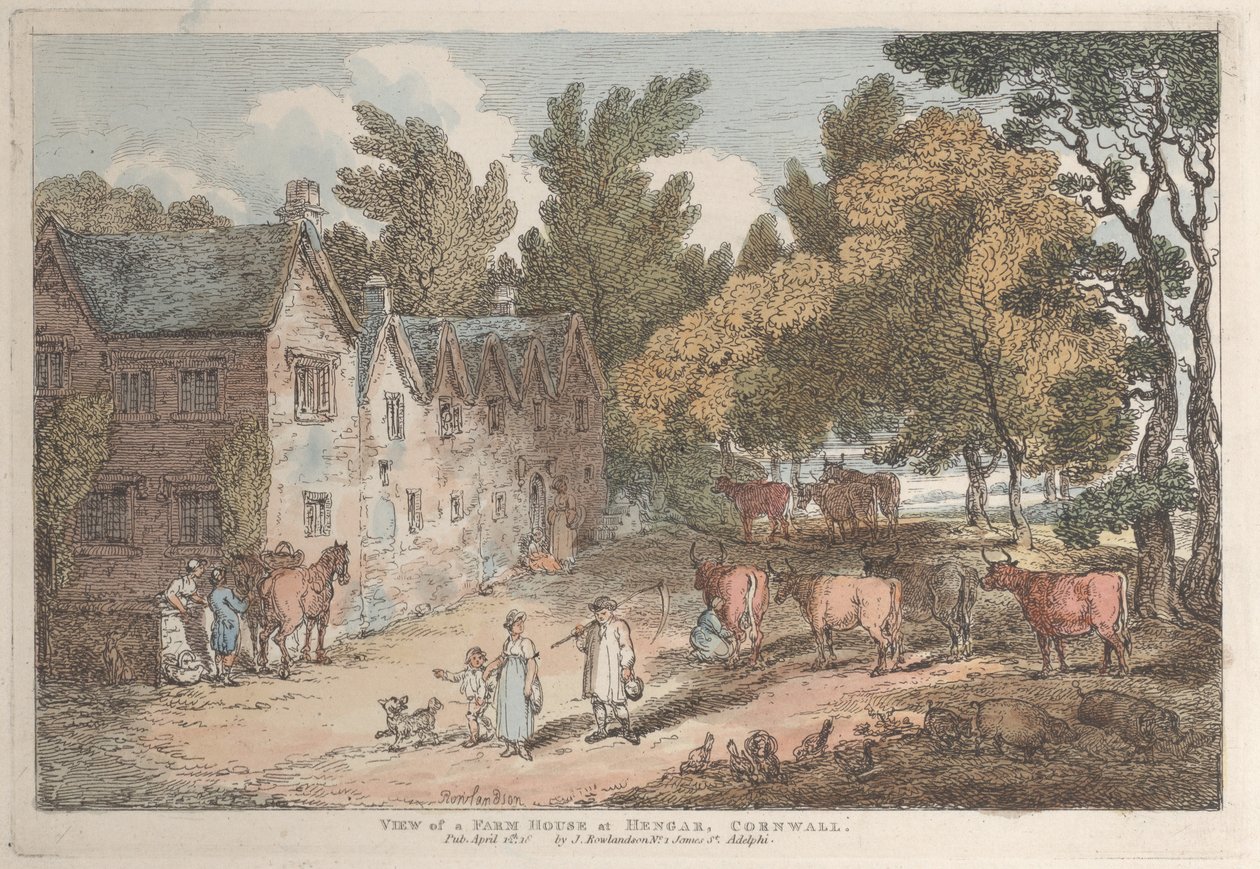 12 अप्रैल, 1812, 12 अप्रैल, 1812 को व्यूज़ इन कॉर्नवाल से हेंगर, कॉर्नवाल में एक फार्म हाउस का दृश्य। द्वारा थॉमस रोलैंड्सन