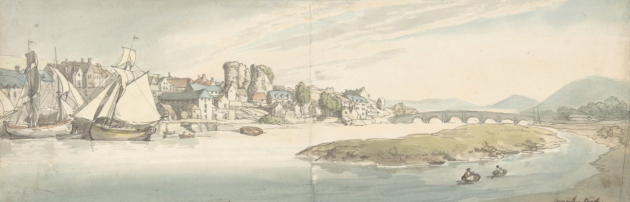कारविथम कैसल, 1775-1827 नदी पर शहर का दृश्य। द्वारा थॉमस रोलैंड्सन