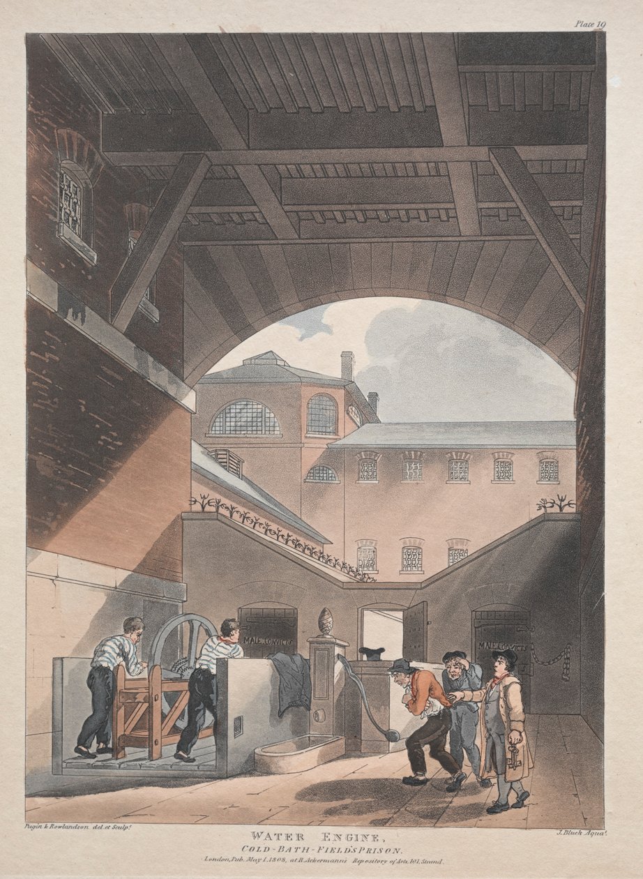 वाटर इंजन, कोल्ड बाथ, फील्ड्स प्रिज़न, 1808। द्वारा थॉमस रोलैंड्सन