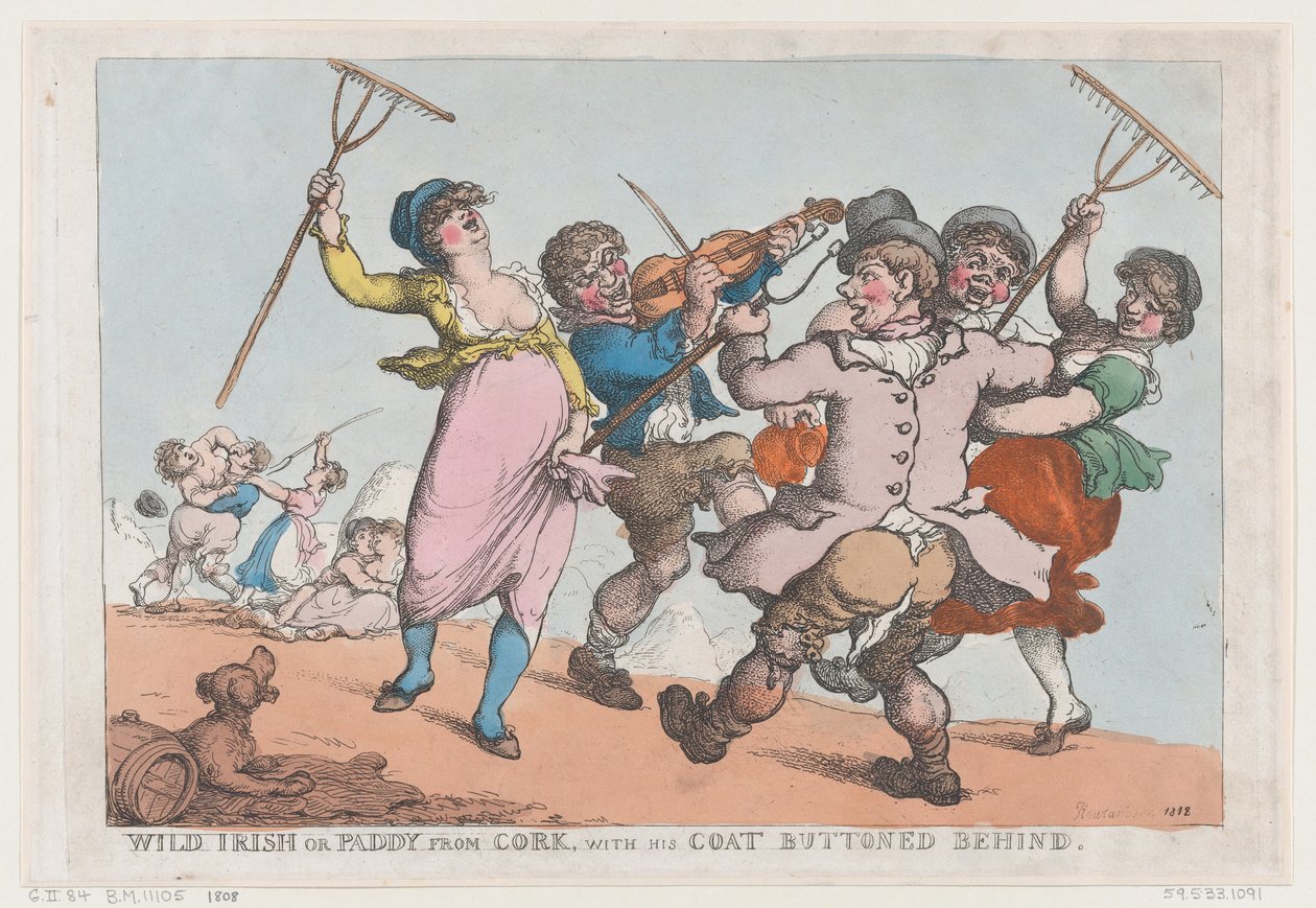 वाइल्ड आइरिश, या पैडी फ्रॉम कॉर्क विद हिज़ कोट बटन्ड बिहाइंड, 1818, 1818। द्वारा थॉमस रोलैंड्सन
