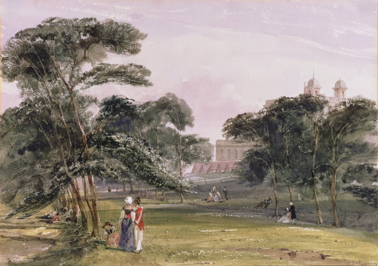 वेधशाला के नीचे पार्क में आंकड़े, ग्रीनविच, c.1850 (जल रंग) द्वारा थॉमस शॉटर बॉयज़