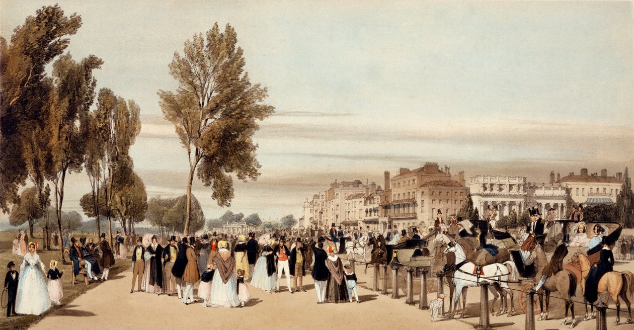 हाइड पार्क, 1842 में &39;लंदन से ड्रॉ से नेचर&39; के रूप में ग्रोसवेनर गेट की ओर द्वारा थॉमस शॉटर बॉयज़