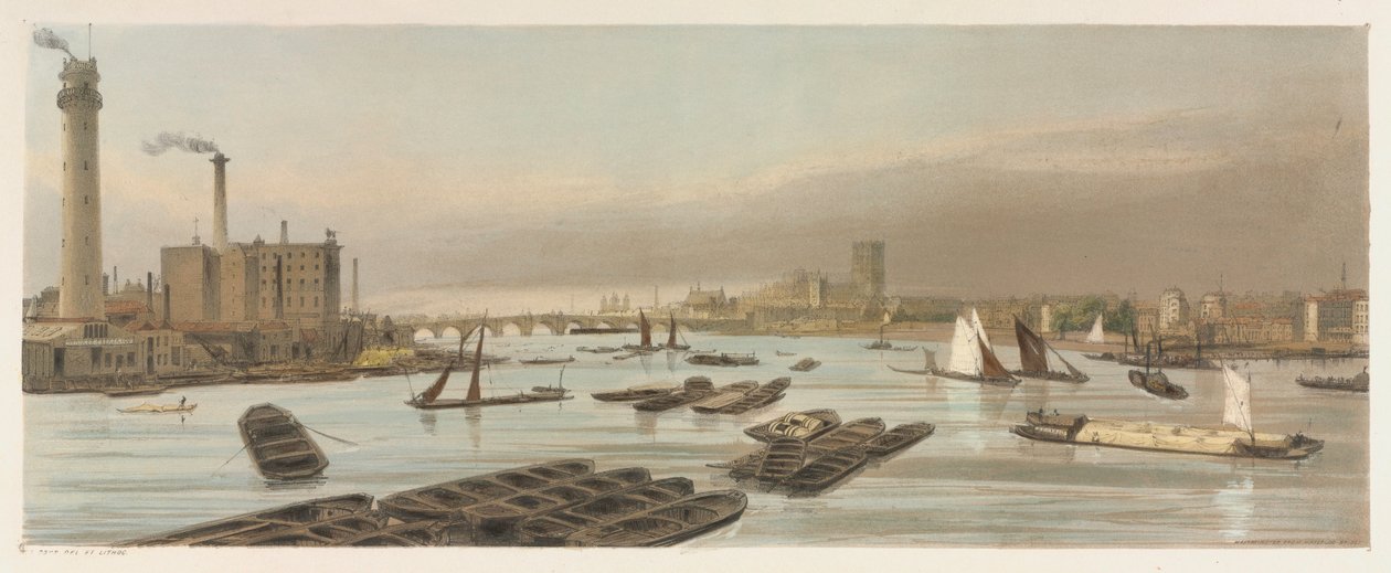 लंदन अस इट इज़: वेस्टमिंस्टर, वाटरलू ब्रिज, 1842 से। द्वारा थॉमस शॉटर बॉयज़