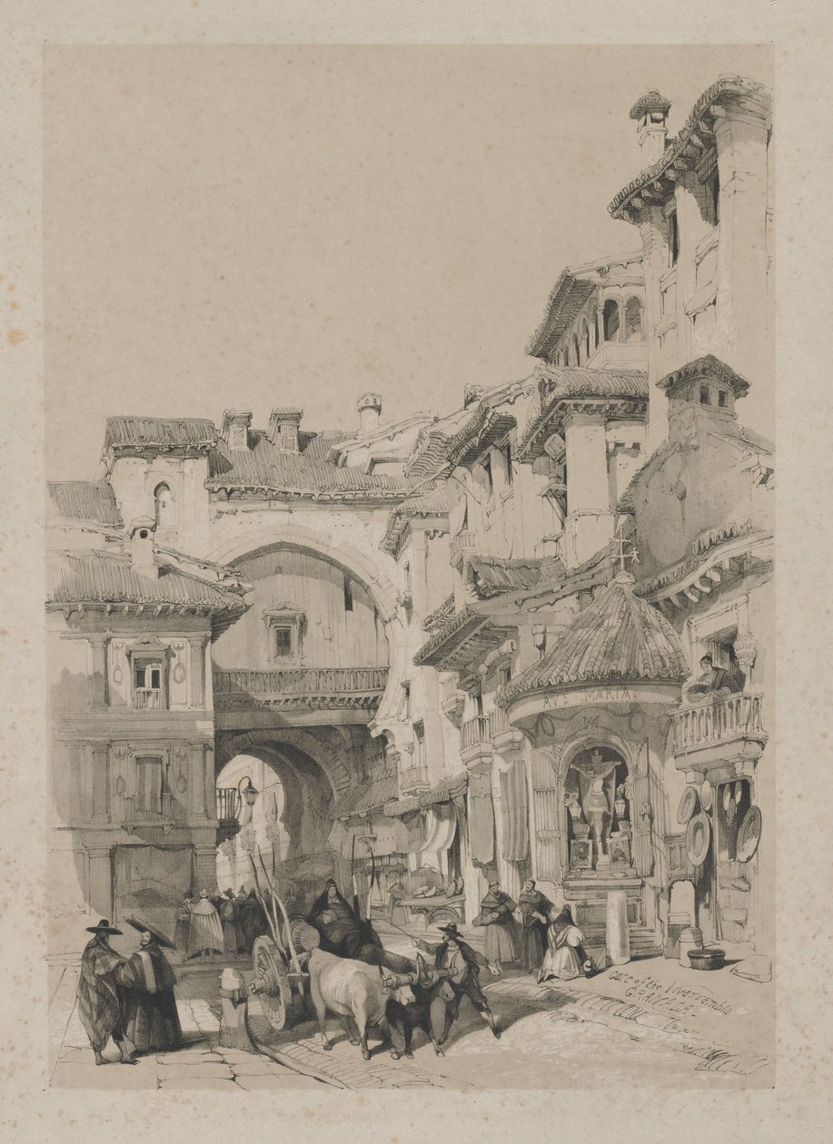 स्पेन में सुरम्य रेखाचित्र: गेट ऑफ़ द विवरम्बला, ग्रेनाडा, 1837। द्वारा थॉमस शॉटर बॉयज़