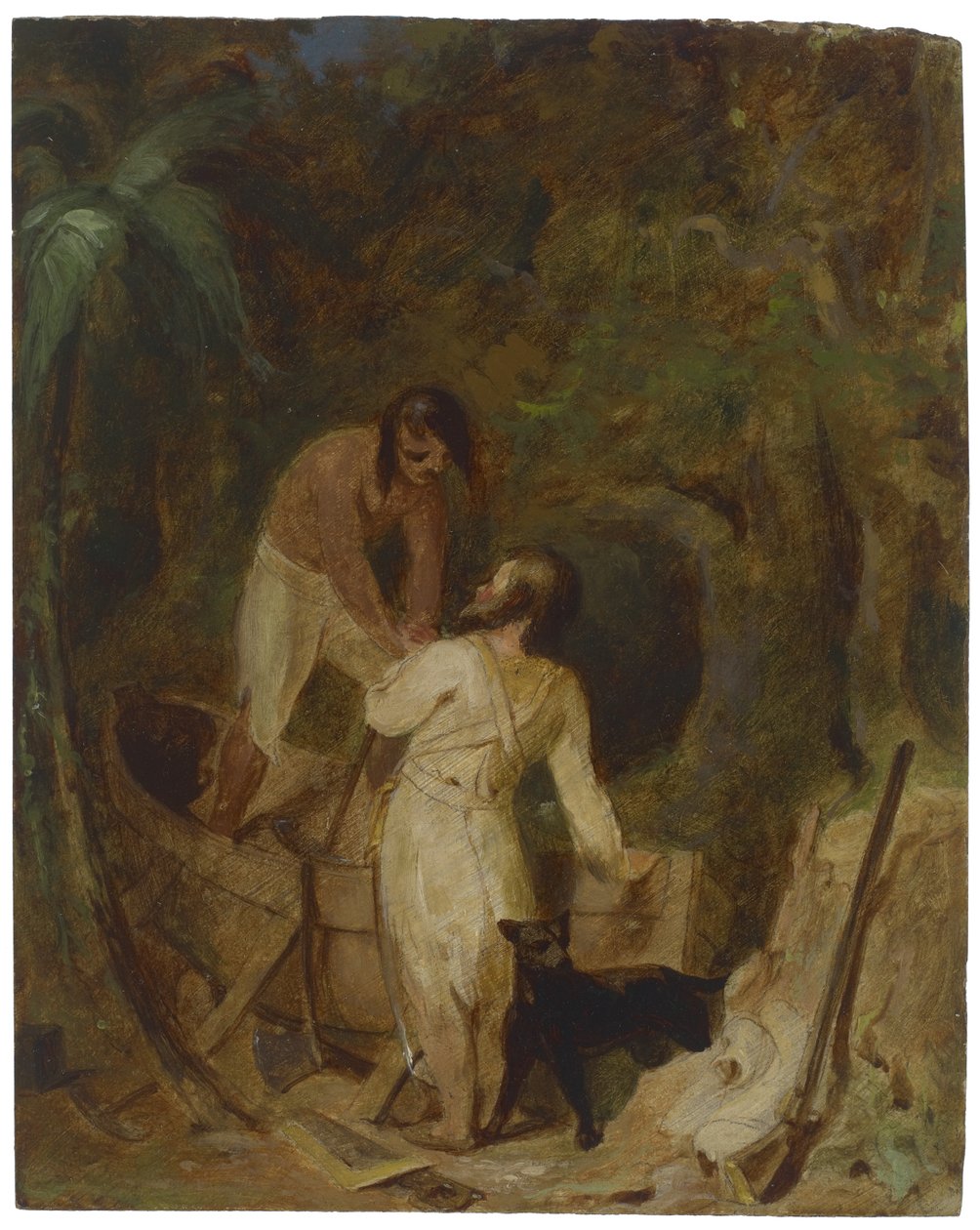 रॉबिन्सन क्रूसो और शुक्रवार को नाव निर्माण, c.1856 द्वारा थॉमस सुली