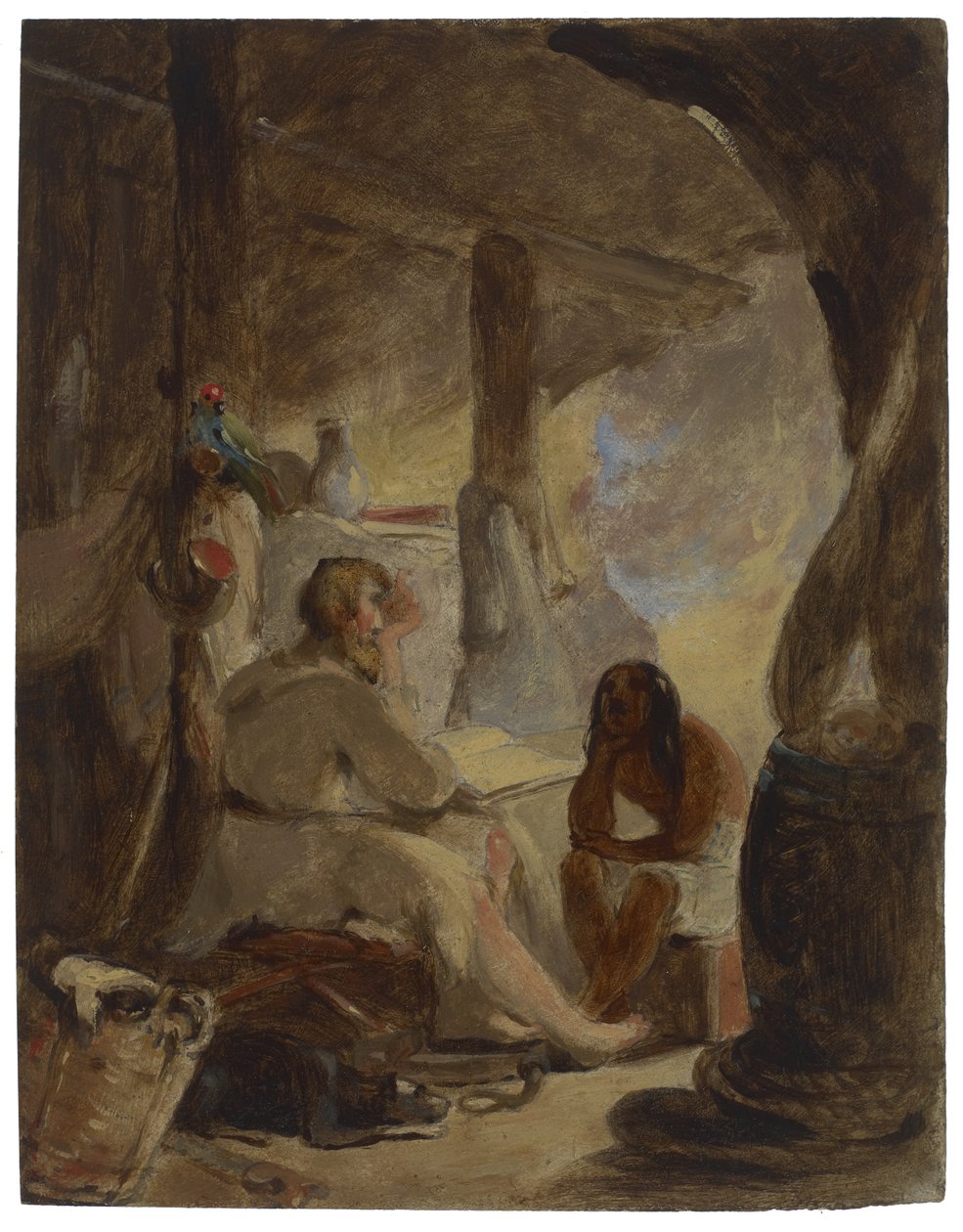 रॉबिन्सन क्रूसो और शुक्रवार को गुफा में, c.1856 द्वारा थॉमस सुली