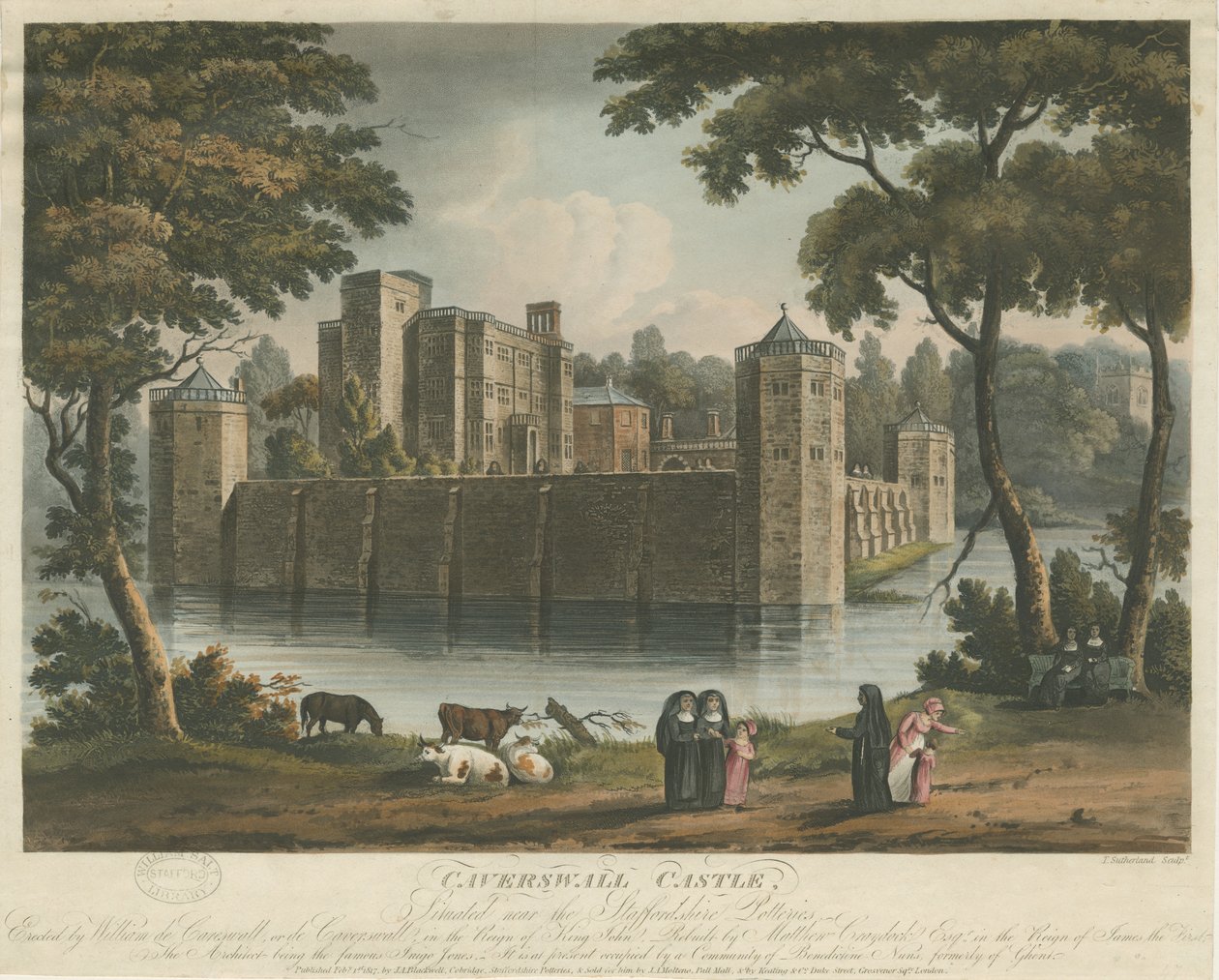 कैवर्सवॉल कैसल: रंगीन एक्वाटिंट उत्कीर्णन, 1 फरवरी 1817 द्वारा थॉमस सदरलैंड