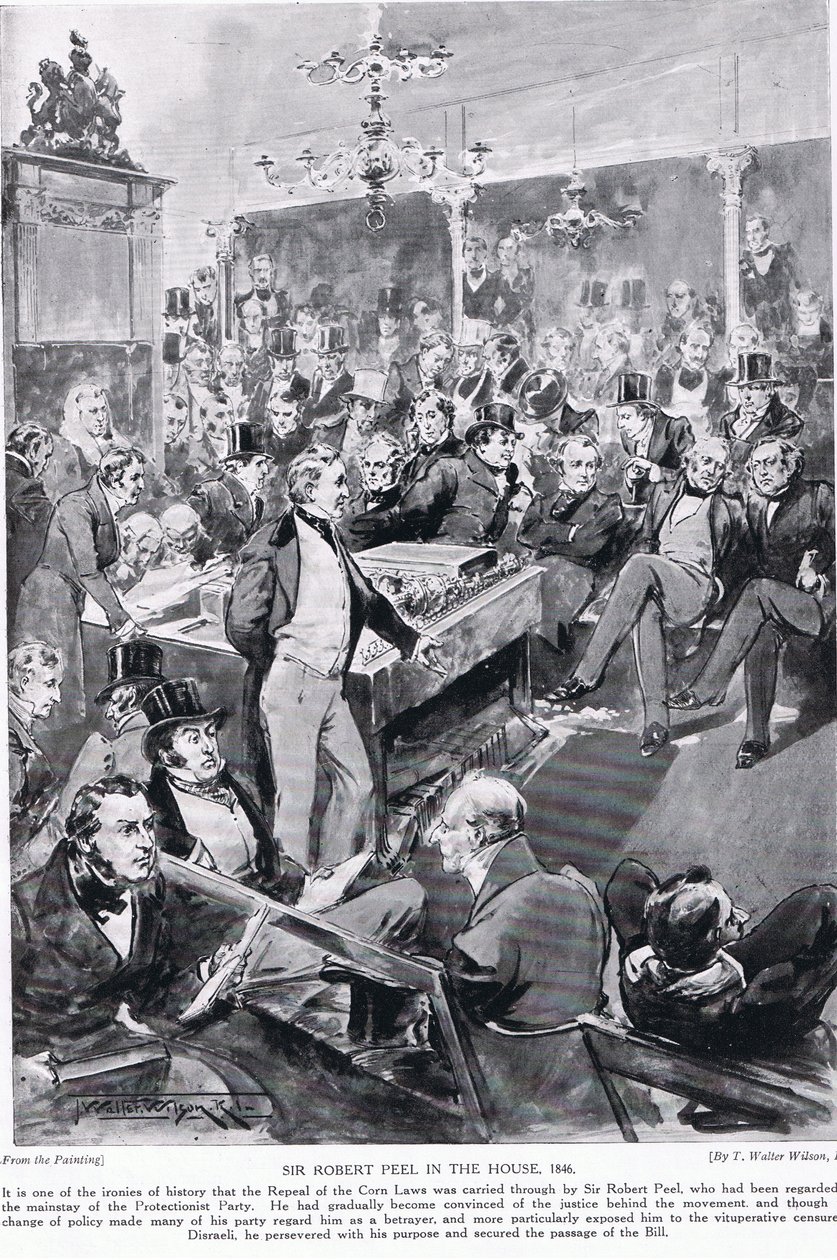 घर में सर रॉबर्ट पील, 1846, &39;हचिंसन की कहानी ब्रिटिश नेशन की कहानी&39;, c.1923 द्वारा थॉमस वाल्टर विल्सन