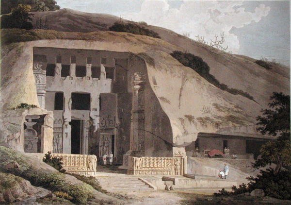 साल्सेट द्वीप पर उत्खनित मंदिर, 'ओरिएंटल सीनरी' से प्लेट III, 1799 में प्रकाशित (रंगीन एक्वाटिंट) (136976 देखें) द्वारा थॉमस और विलियम डेनियल