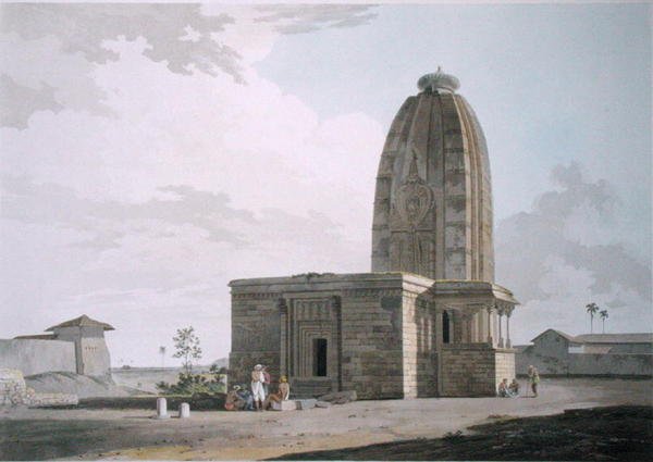 देव में हिंदू मंदिर, बहार में, 'ओरिएंटल सीनरी' से प्लेट XXIII, 1800 प्रकाशित (रंगीन एक्वाटिंट) द्वारा थॉमस और विलियम डेनियल