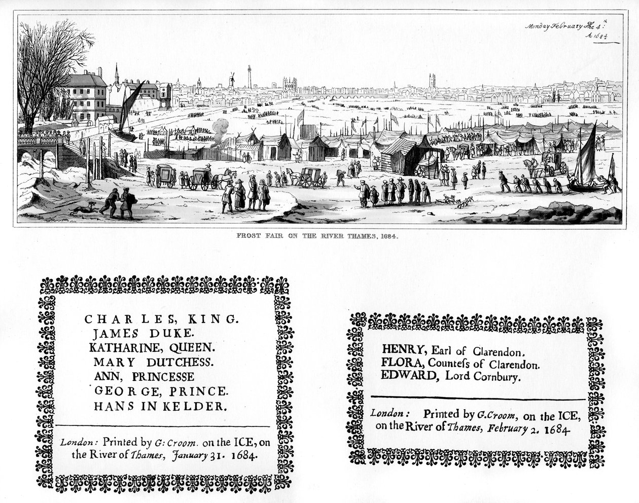 टेम्स नदी पर फ्रॉस्ट मेला, और छपाई के नमूने, फरवरी 1684, 1840 द्वारा थॉमस व्याक