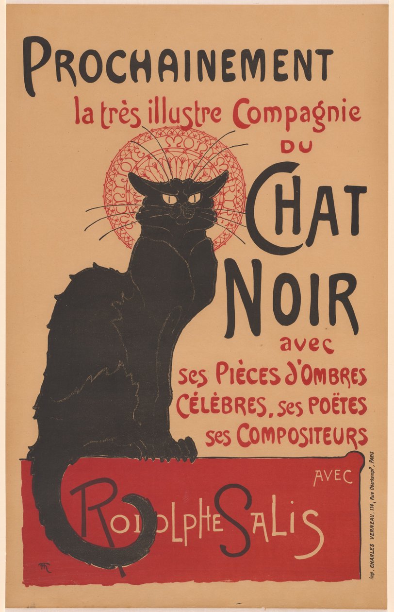 जल्द ही बहुत शानदार Compagnie du Chat Noir पोस्टर कंपनी के लिए..., 1896। द्वारा थियोफाइल एलेक्जेंडर स्टीनलेन