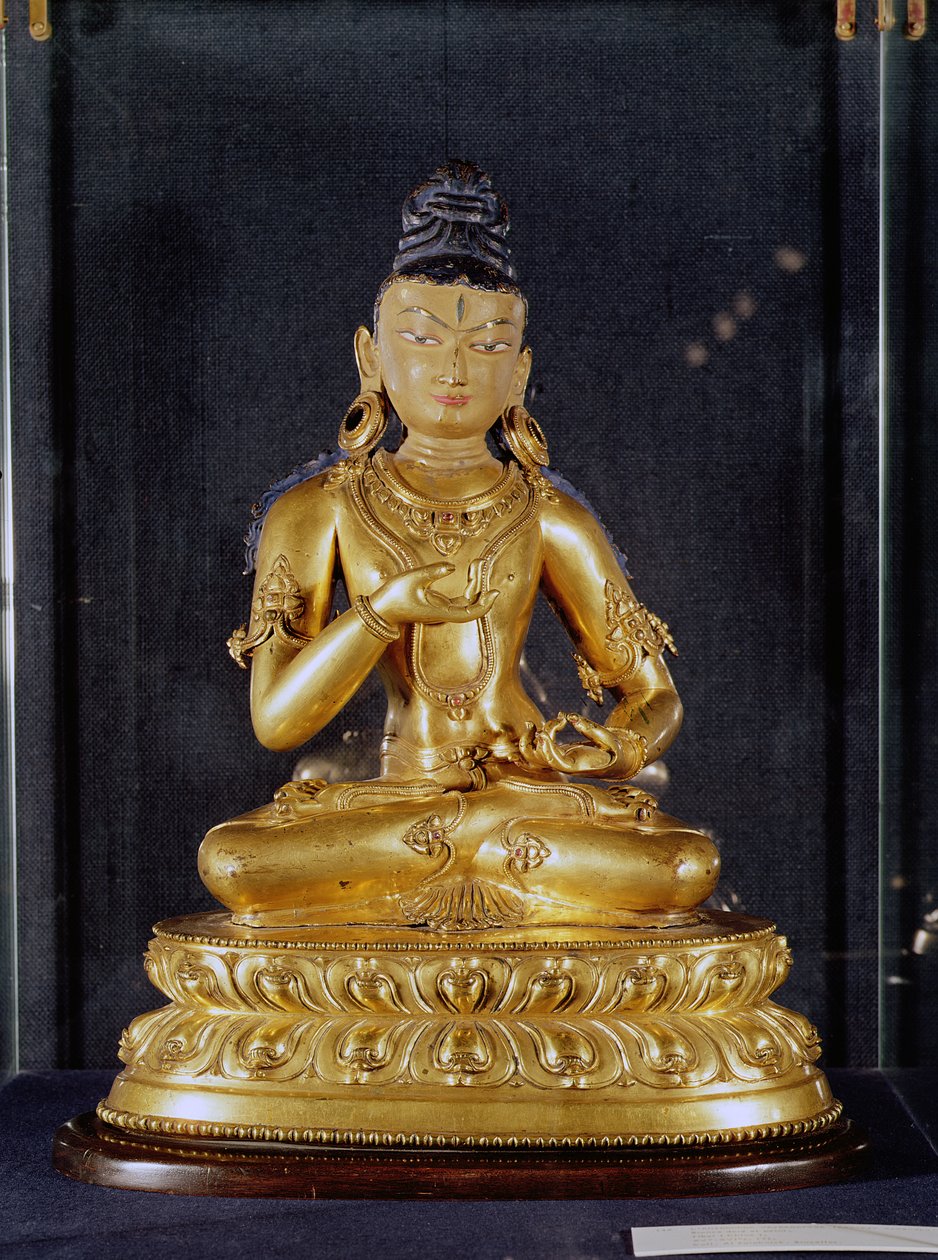 आदिबुद्ध वज्रसत्त्व ध्यान में बैठा, १५ वीं -१६ वीं शताब्दी (सोने का पानी चढ़ा हुआ कांस्य) द्वारा तिब्बती स्कूल