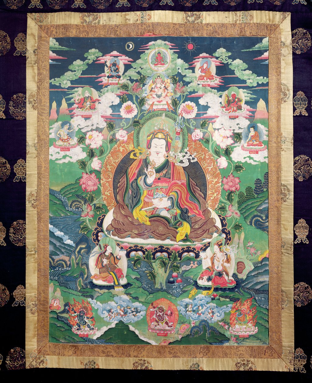 पद्मसंभव का तांगा, c.749 ईस्वी (चित्रित कपड़ा) द्वारा तिब्बती स्कूल