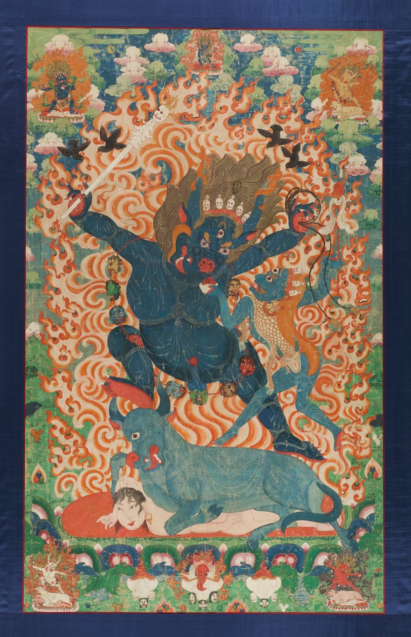 यम और यमी, c.1700 (सूती कपड़े पर खनिज वर्णक और सोना) द्वारा तिब्बती स्कूल