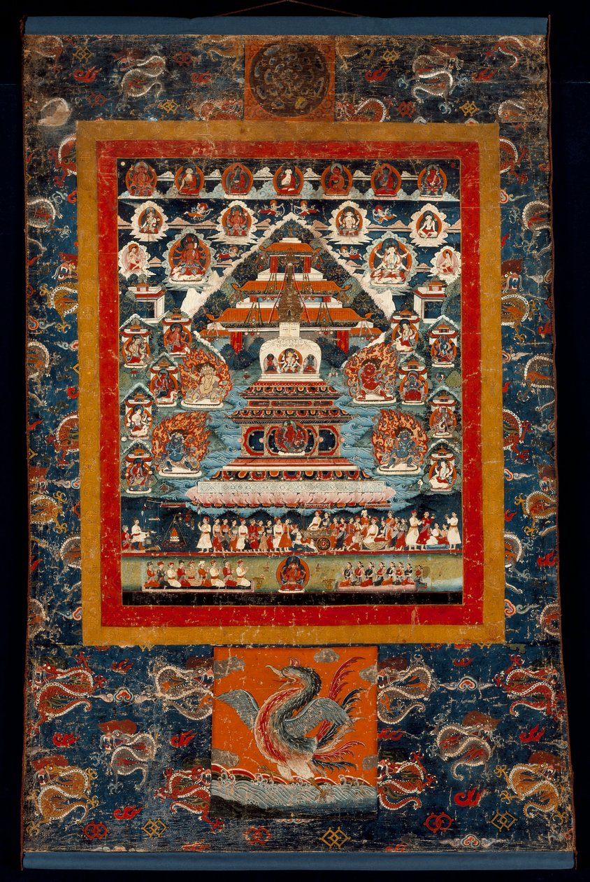 भीमरथ संस्कार के लिए स्मरणोत्सव थांगका, 1850-75 (सूती कपड़े पर खनिज रंग) द्वारा तिब्बती स्कूल