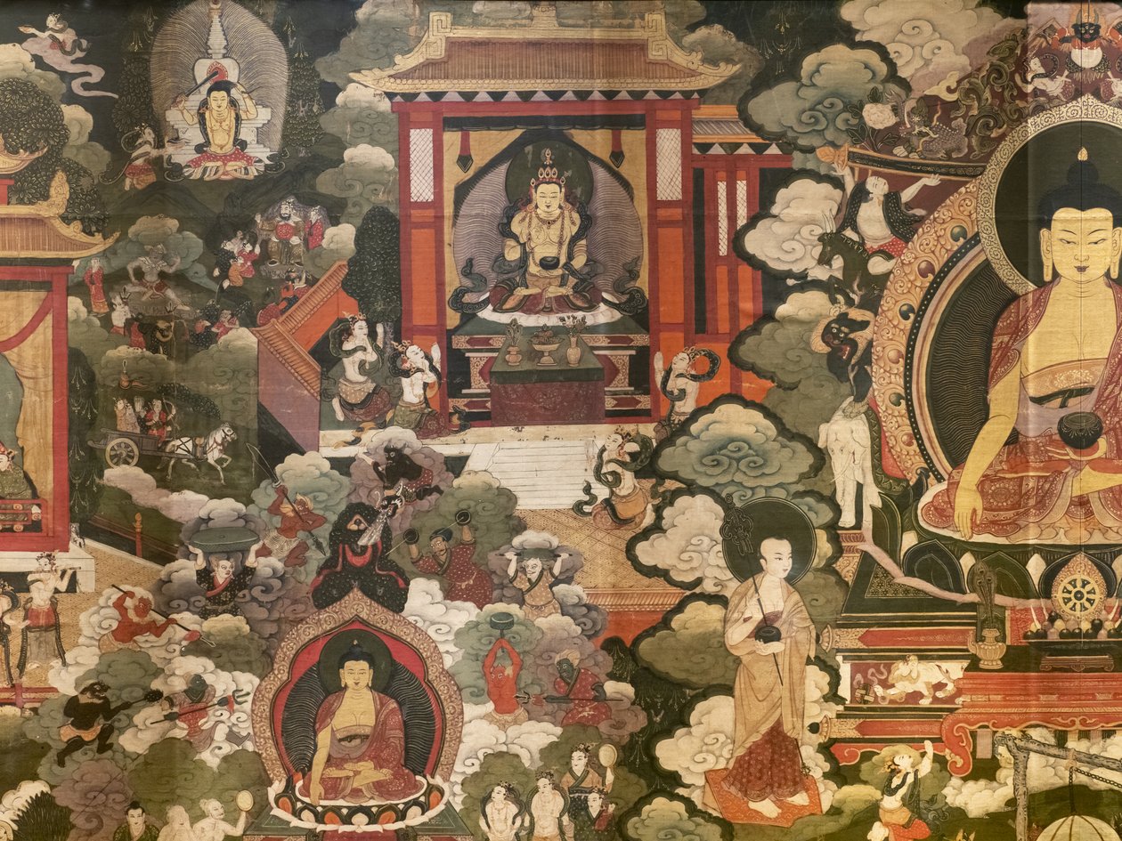 बुद्ध शाक्यमुनि के जीवन के दृश्य द्वारा तिब्बती स्कूल
