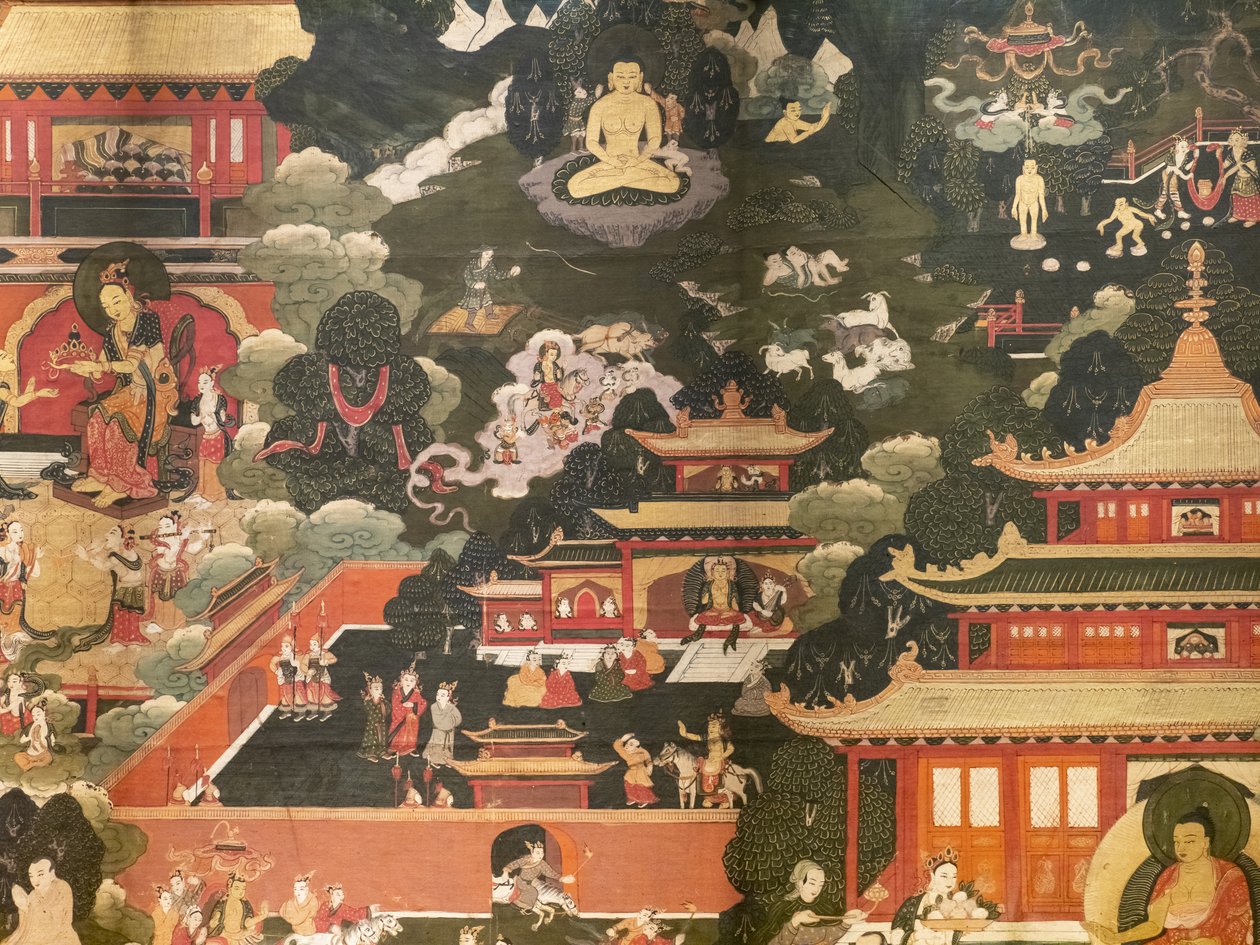 बुद्ध शाक्यमुनि के जीवन के दृश्य द्वारा तिब्बती स्कूल