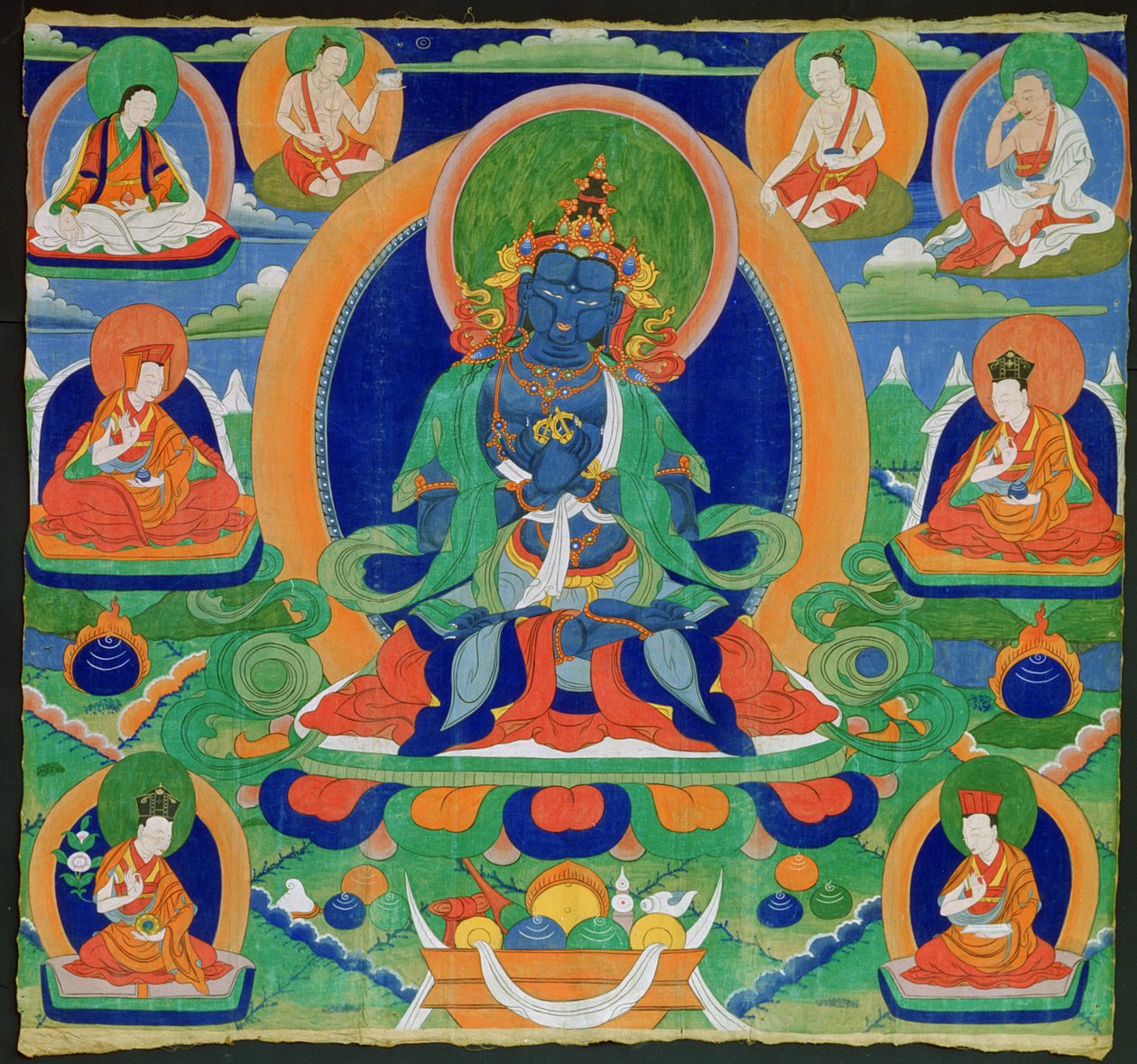 थिबुका पेंटिंग आदिबुद्ध वज्रधारा (आरजे चांग) को दर्शाती है, तिब्बती, 19 वीं शताब्दी (कैलिको पर विचलित) द्वारा तिब्बती स्कूल
