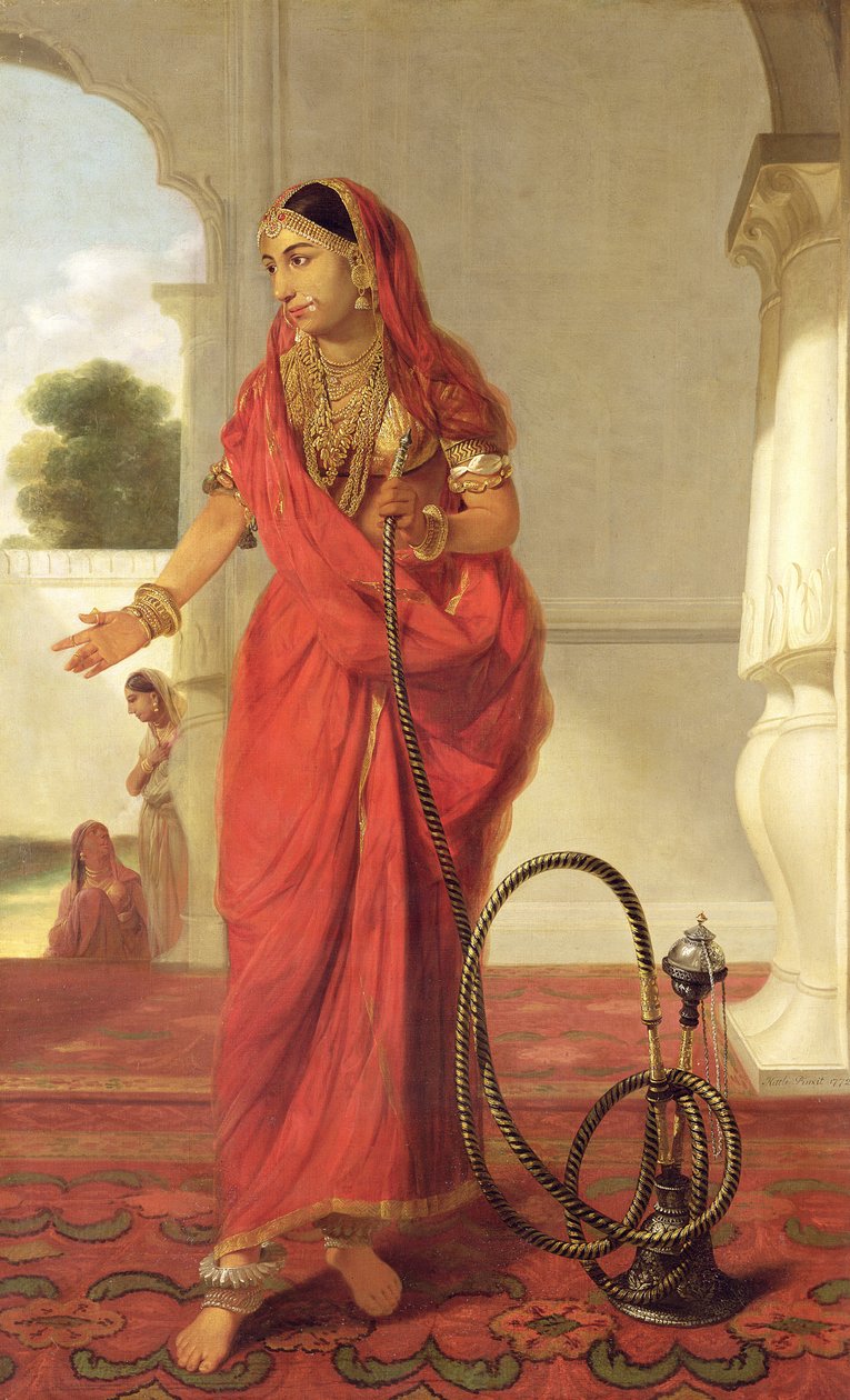 एक भारतीय नृत्य लड़की एक हुक्के के साथ, 1772 द्वारा तिली केतली