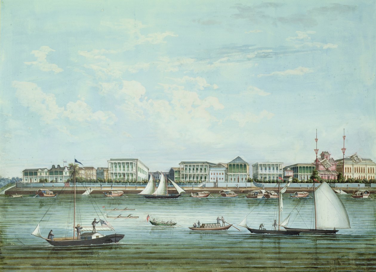 शंघाई का दृश्य, c.1860 (कागज पर स्याही und wc) द्वारा Tinqua